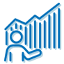 Icono de una persona presentando un gráfico ascendente