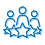 Icono de tres personas tras tres estrellas